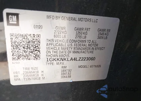 2020 GMC Acadia Fwd Sle из США, поврежденный, VIN 1GKKNKLA4LZ223060